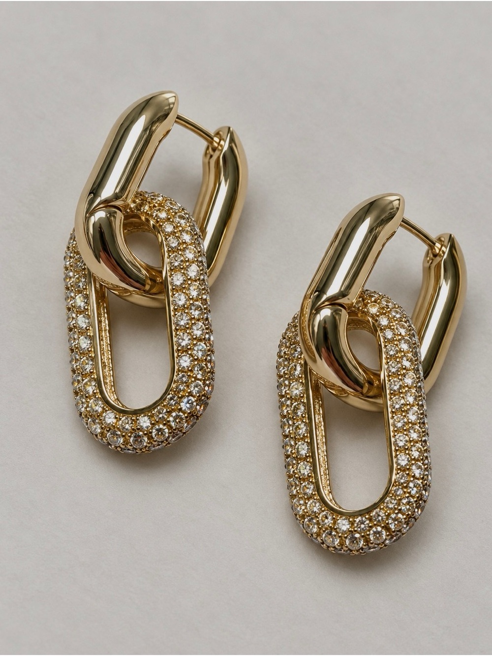 Vintage Gold Crystal Link Hoop Earrings - Gold
